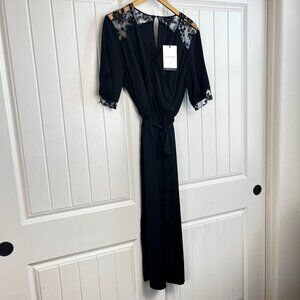 Who What Wear Black Lace Midi Dress Women's L Faux Wrap Classy NWT